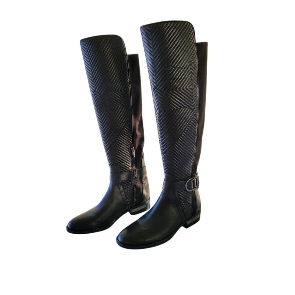 Vince Camuto VC-Pordalia Black Quilted Knee-High Riding Boots Women’s 7M